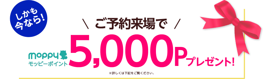 しかも今なら！ご予約来場でモッピーポイント5,000Pプレゼント！