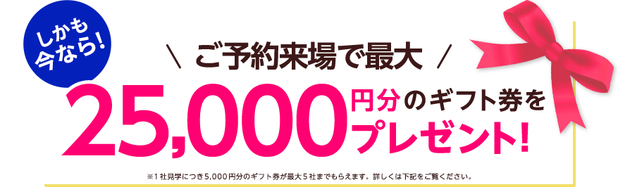 しかも今なら！ご予約来場で最大25,000円分のギフト券プレゼント！