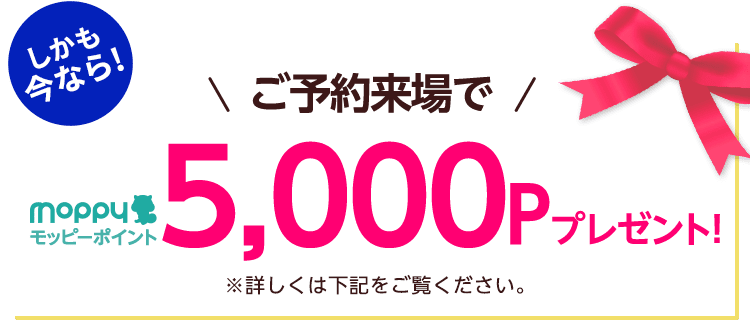 しかも今なら！ご予約来場でモッピーポイント5,000Pプレゼント！