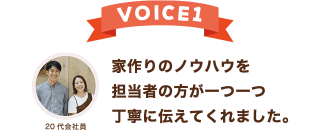 VOICE 1 家作りのノウハウを担当者の方が一つ一つ丁寧に伝えてくれました。